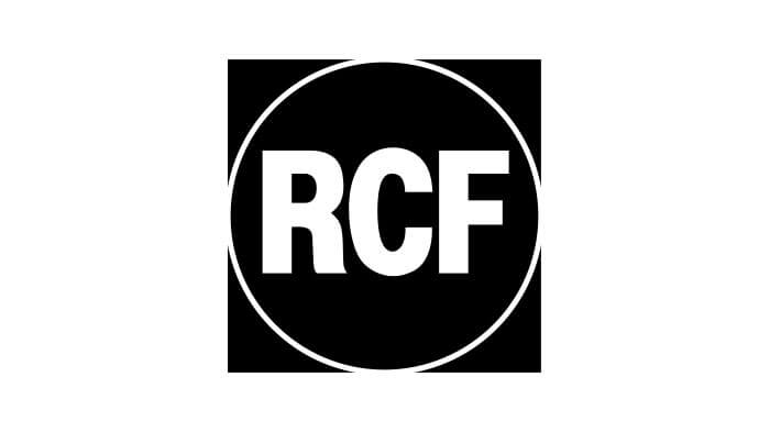 Ein schwarzes Quadrat mit einem weißen Kreis darin und den fettgedruckten weißen Buchstaben „RCF“ in der Mitte. - HJPA Pro