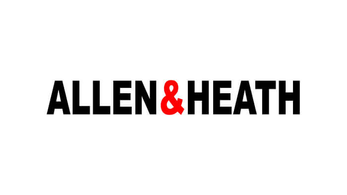 ALLEN & HEATH-Logo; schwarzer Text mit einem roten „&“-Zeichen auf weißem Hintergrund. - HJPA Pro